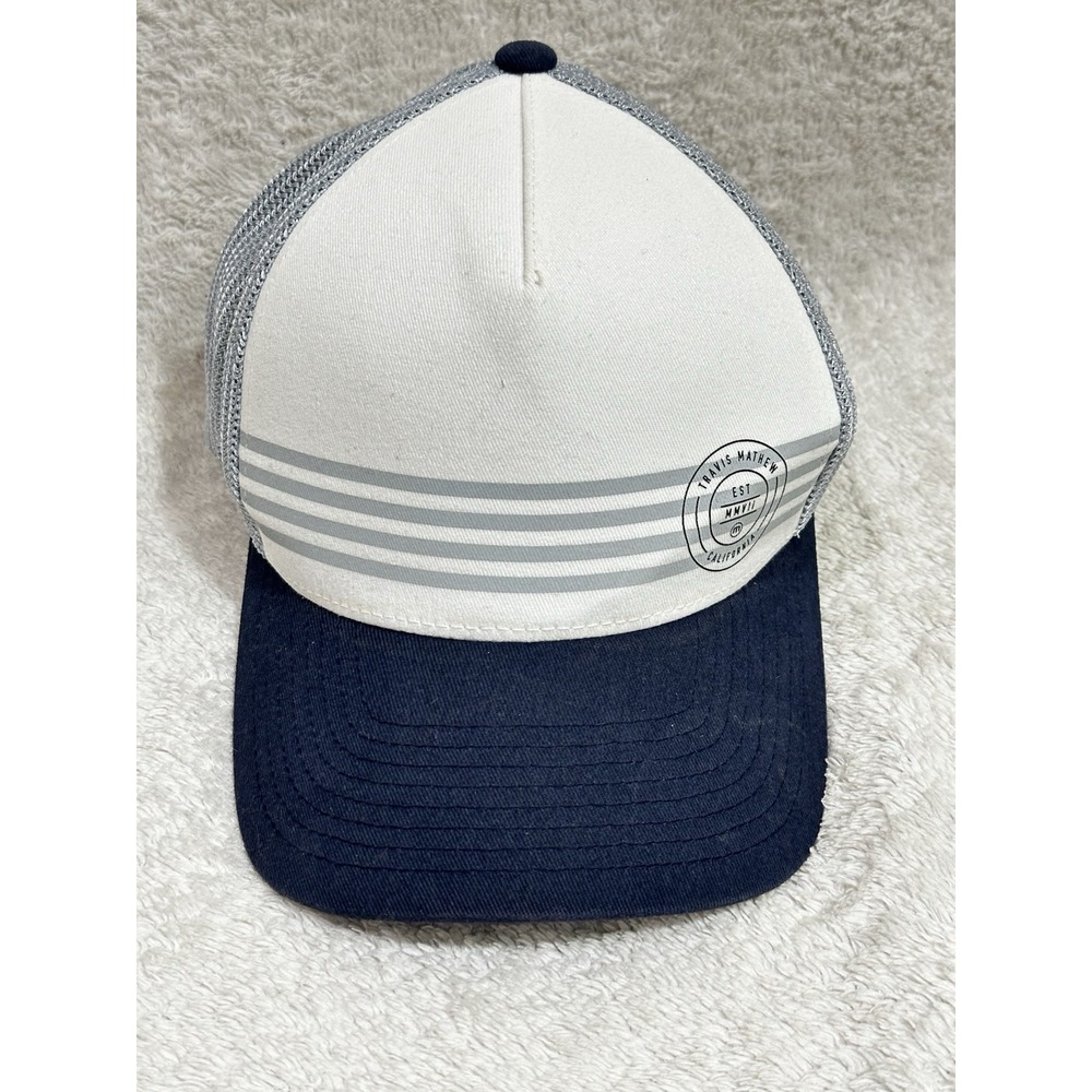 Travis Mathew Hat Cap Mens Flexfit White Stripe  S/M‎ Golf Golfer Lightweight